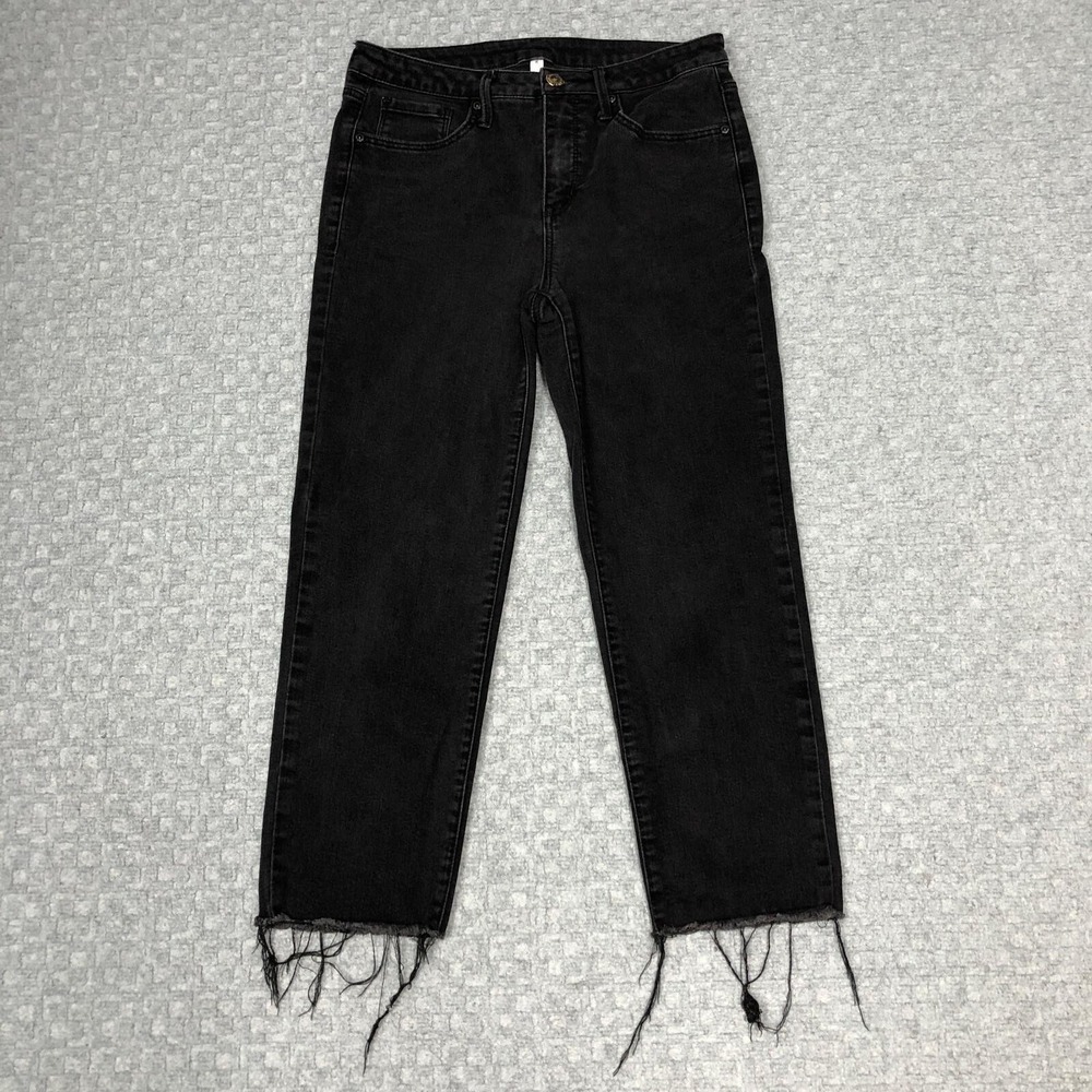 Seven7 Jeans Womens 6 Black Tower Straight Crop Raw Hem Denim Pants Stretch Norm